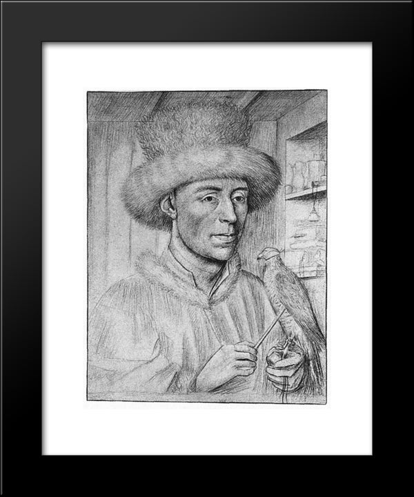 Portrait Of A Man With A Falcon 20x24 Black Modern Wood Framed Art Print Poster by Christus, Petrus