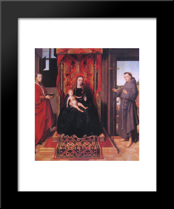 The Virgin And Child Enthroned With Saints Jerome And Francis 20x24 Black Modern Wood Framed Art Print Poster by Christus, Petrus