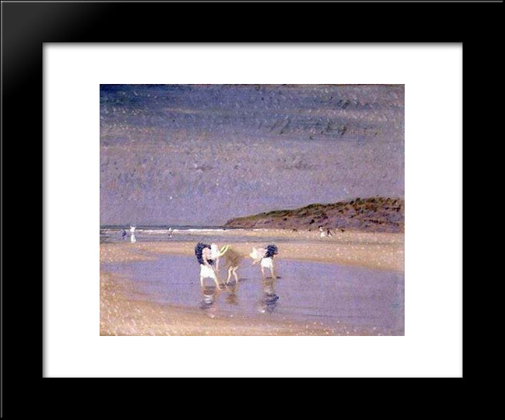 Boulogne Sands. Children Shrimping 20x24 Black Modern Wood Framed Art Print Poster by Steer, Philip Wilson