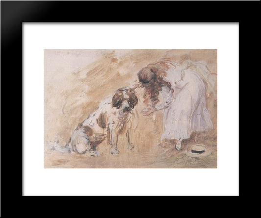 Girl And St. Bernard Dog 20x24 Black Modern Wood Framed Art Print Poster by Steer, Philip Wilson