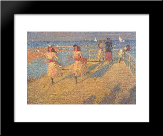 Girls Running, Walberswick Pier 20x24 Black Modern Wood Framed Art Print Poster by Steer, Philip Wilson