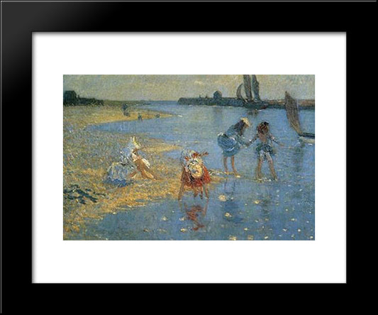 Walberswick. Children Paddling 20x24 Black Modern Wood Framed Art Print Poster by Steer, Philip Wilson