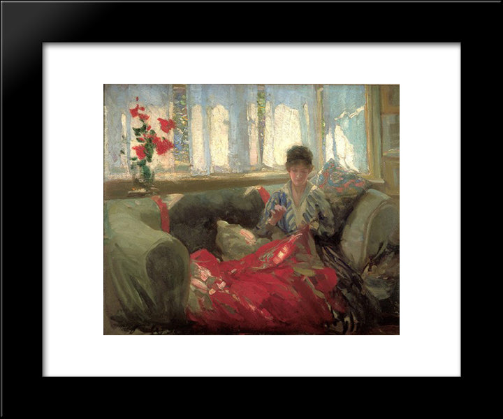 Woman Sewing 20x24 Black Modern Wood Framed Art Print Poster by Steer, Philip Wilson