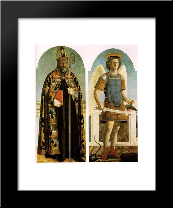 St. Augustine And St. Michael 20x24 Black Modern Wood Framed Art Print Poster by Piero, della Francesca