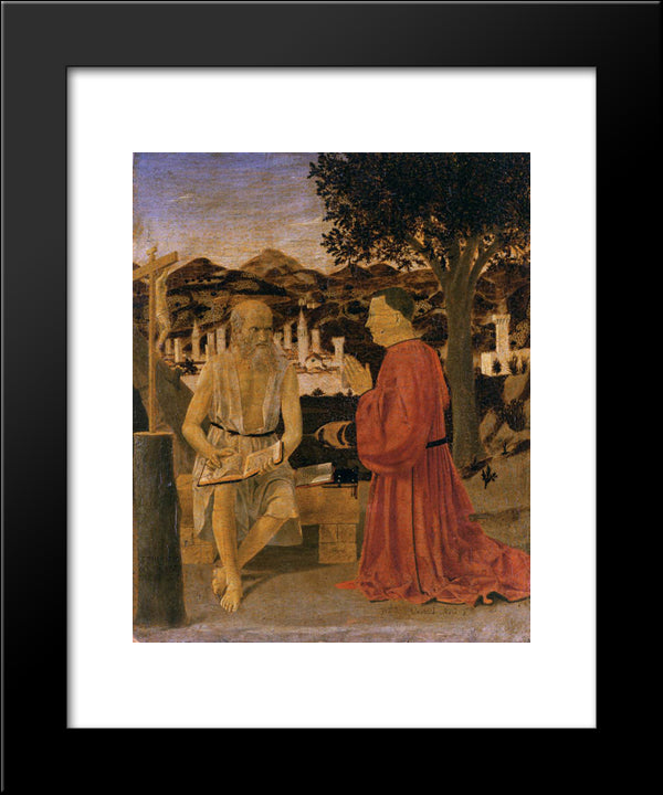 St. Jerome And A Donor 20x24 Black Modern Wood Framed Art Print Poster by Piero, della Francesca