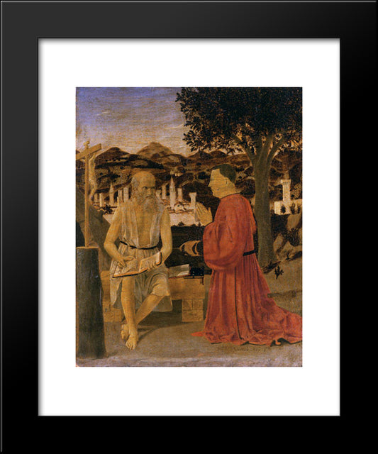 St. Jerome And A Donor 20x24 Black Modern Wood Framed Art Print Poster by Piero, della Francesca