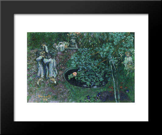 Children Playing In A Garden 20x24 Black Modern Wood Framed Art Print Poster by Bonnard, Pierre