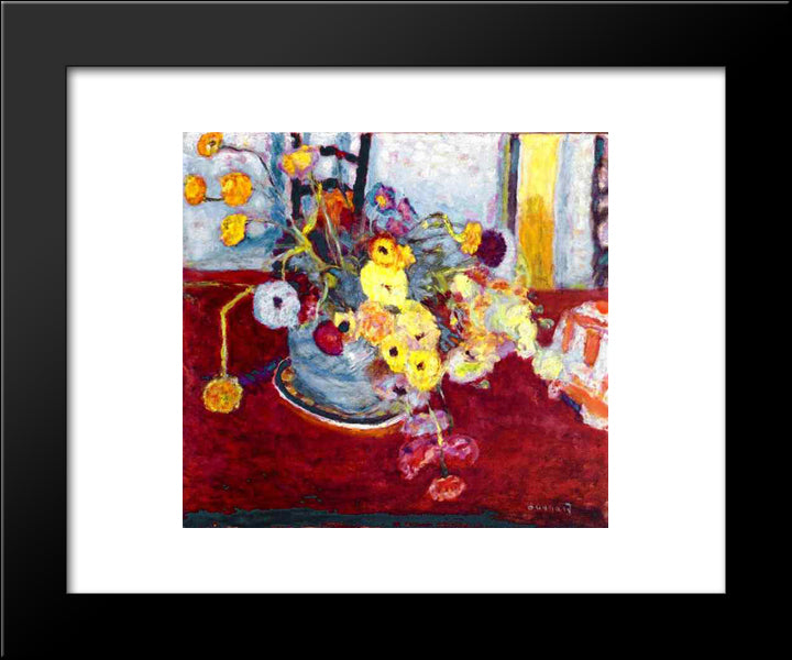 Flowers On A Red Carpet 20x24 Black Modern Wood Framed Art Print Poster by Bonnard, Pierre