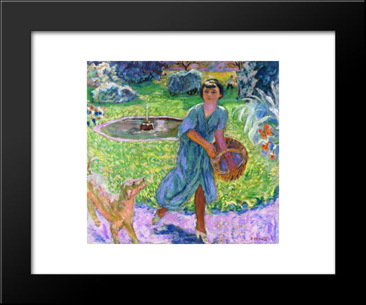 Girl Playing With A Dog (Vivette Terrasse) 20x24 Black Modern Wood Framed Art Print Poster by Bonnard, Pierre