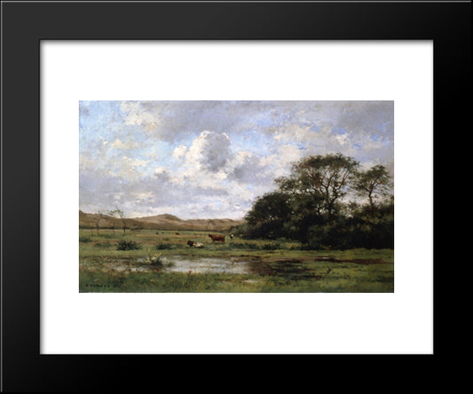 A Landscape With Cows 20x24 Black Modern Wood Framed Art Print Poster by Damoye, Pierre Emmanuel