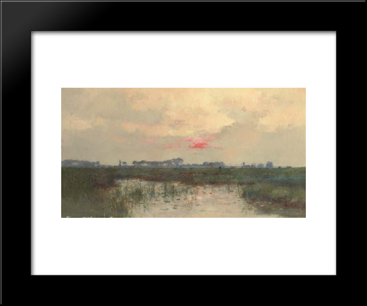 Coucher De Soleil Sur L'Etang 20x24 Black Modern Wood Framed Art Print Poster by Damoye, Pierre Emmanuel