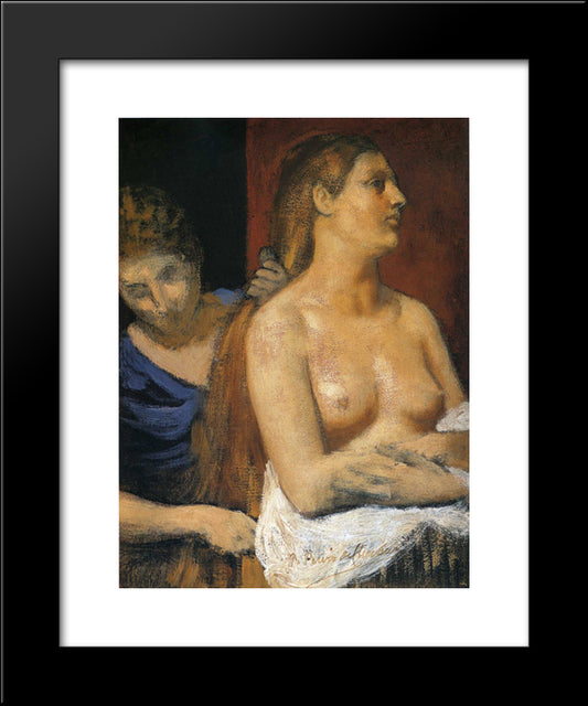 A Maid Combing A Woman'S Hair 20x24 Black Modern Wood Framed Art Print Poster by Puvis de Chavannes, Pierre