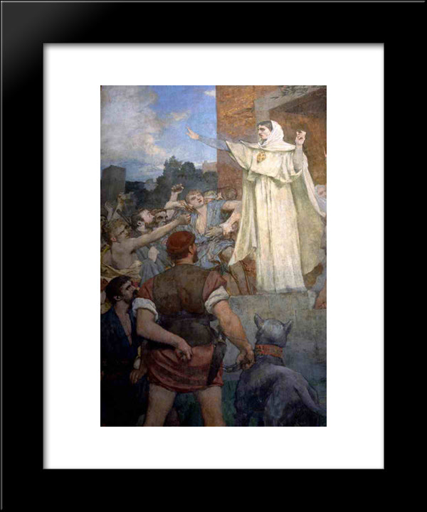 St. Genevieve Makes Confidence And Calm To Frightened Parisians Of The Approach Of Attila 20x24 Black Modern Wood Framed Art Print Poster by Puvis de Chavannes, Pierre