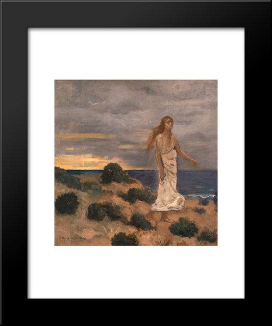 Woman By The Sea 20x24 Black Modern Wood Framed Art Print Poster by Puvis de Chavannes, Pierre