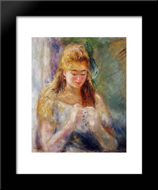 A Needlewoman 20x24 Black Modern Wood Framed Art Print Poster by Renoir, Pierre Auguste
