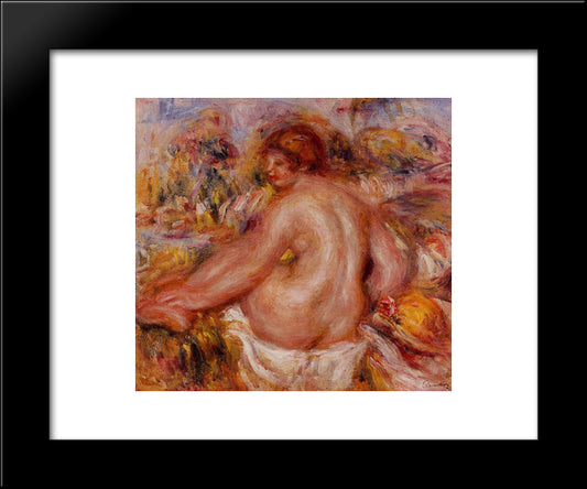 After Bathing, Seated Female Nude 20x24 Black Modern Wood Framed Art Print Poster by Renoir, Pierre Auguste