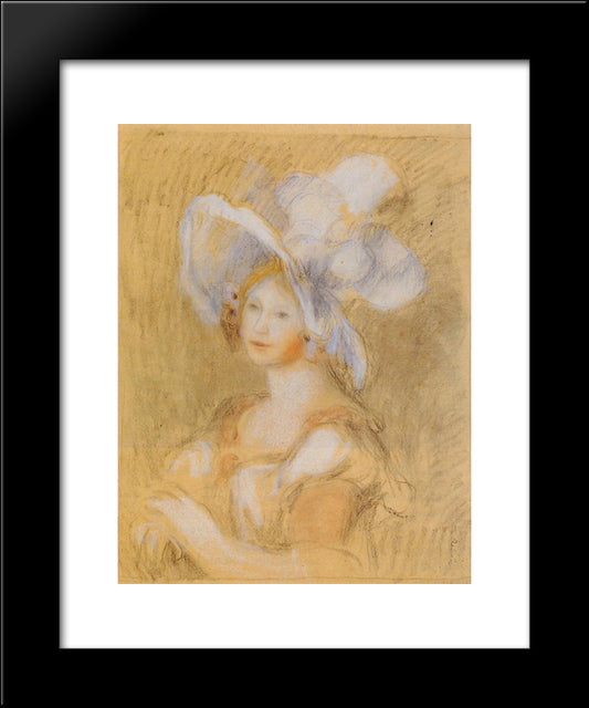 Amelie Dieterie In A White Hat 20x24 Black Modern Wood Framed Art Print Poster by Renoir, Pierre Auguste