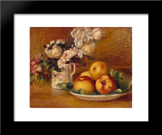 Apples And Flowers 20x24 Black Modern Wood Framed Art Print Poster by Renoir, Pierre Auguste