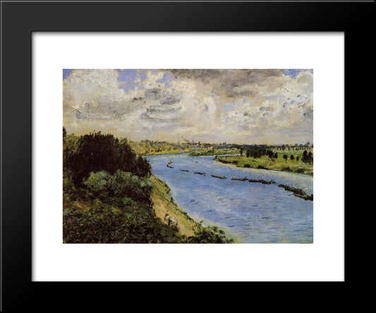 Barges On The Seine 20x24 Black Modern Wood Framed Art Print Poster by Renoir, Pierre Auguste