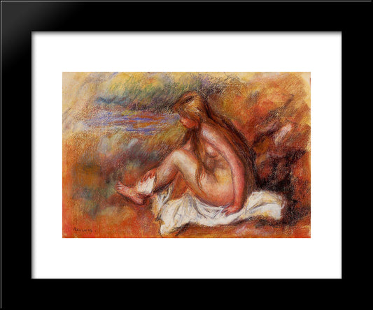 Bather Seated By The Sea 20x24 Black Modern Wood Framed Art Print Poster by Renoir, Pierre Auguste