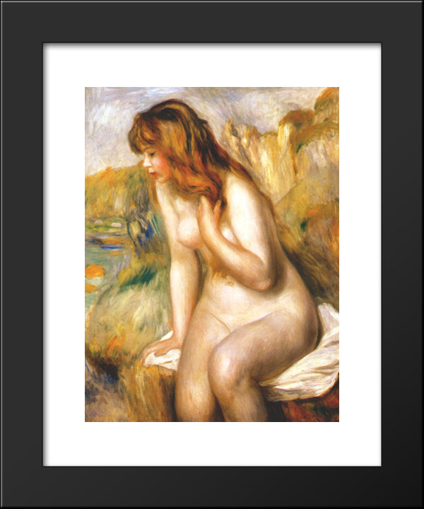 Bather Seated On A Rock 20x24 Black Modern Wood Framed Art Print Poster by Renoir, Pierre Auguste