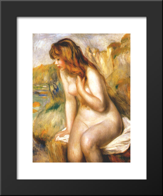 Bather Seated On A Rock 20x24 Black Modern Wood Framed Art Print Poster by Renoir, Pierre Auguste