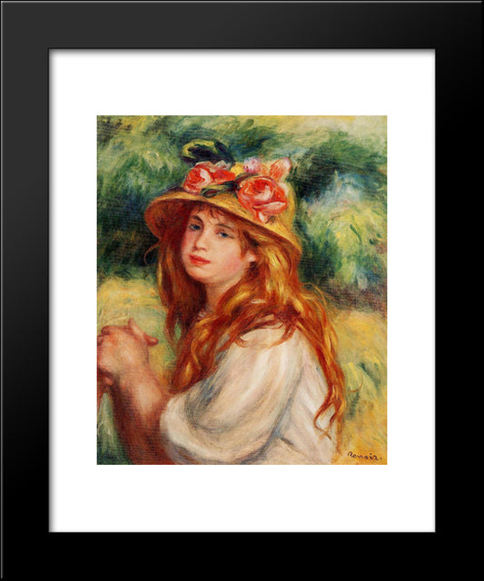 Blond In A Straw Hat(Seated Girl) 20x24 Black Modern Wood Framed Art Print Poster by Renoir, Pierre Auguste
