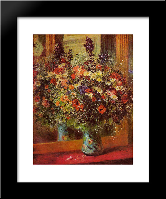 Bouquet In Front Of A Mirror 20x24 Black Modern Wood Framed Art Print Poster by Renoir, Pierre Auguste