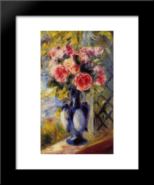 Bouquet Of Roses In A Blue Vase 20x24 Black Modern Wood Framed Art Print Poster by Renoir, Pierre Auguste