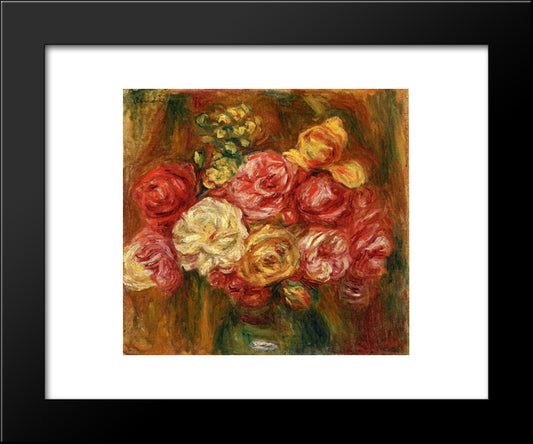 Bouquet Of Roses In A Green Vase 20x24 Black Modern Wood Framed Art Print Poster by Renoir, Pierre Auguste