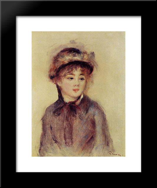 Bust Of A Woman Wearing A Hat 20x24 Black Modern Wood Framed Art Print Poster by Renoir, Pierre Auguste
