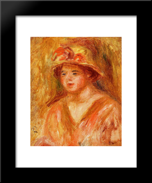 Bust Of A Young Girl In A Straw Hat 20x24 Black Modern Wood Framed Art Print Poster by Renoir, Pierre Auguste