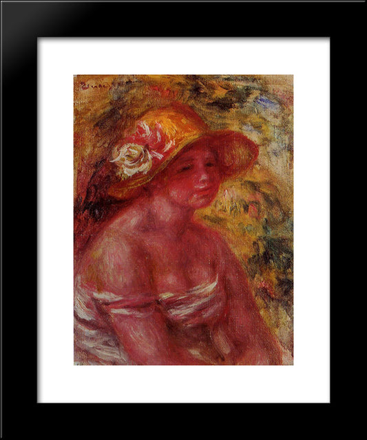 Bust Of A Young Girl Wearing A Straw Hat 20x24 Black Modern Wood Framed Art Print Poster by Renoir, Pierre Auguste