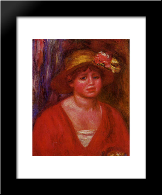 Bust Of A Young Woman In A Red Blouse 20x24 Black Modern Wood Framed Art Print Poster by Renoir, Pierre Auguste