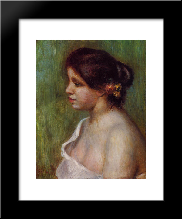 Bust Of A Young Woman With Flowered Ear 20x24 Black Modern Wood Framed Art Print Poster by Renoir, Pierre Auguste