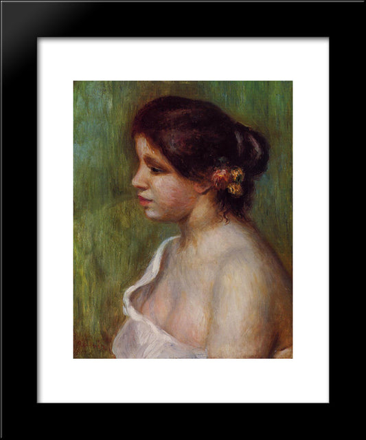 Bust Of A Young Woman With Flowered Ear 20x24 Black Modern Wood Framed Art Print Poster by Renoir, Pierre Auguste