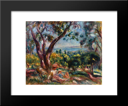 Cagnes Landscape With Woman And Child 20x24 Black Modern Wood Framed Art Print Poster by Renoir, Pierre Auguste