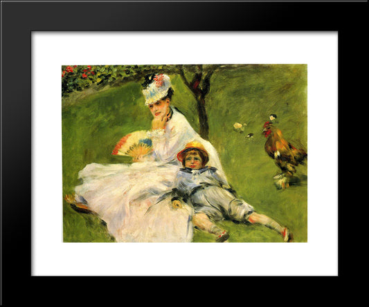Camille Monet And Her Son Jean In The Garden At Argenteuil 20x24 Black Modern Wood Framed Art Print Poster by Renoir, Pierre Auguste