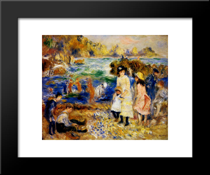 Children By The Sea In Guernsey 20x24 Black Modern Wood Framed Art Print Poster by Renoir, Pierre Auguste