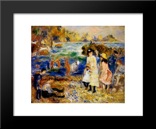 Children By The Sea In Guernsey 20x24 Black Modern Wood Framed Art Print Poster by Renoir, Pierre Auguste