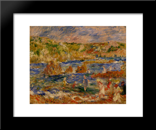 Children On The Beach At Guernsey 20x24 Black Modern Wood Framed Art Print Poster by Renoir, Pierre Auguste
