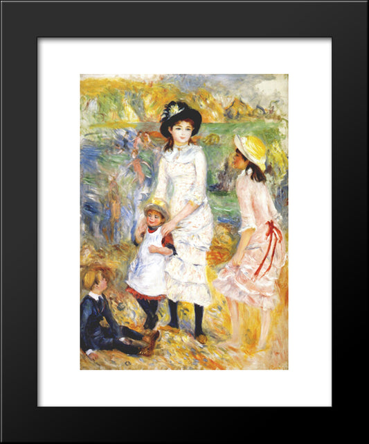 Children On The Seashore 20x24 Black Modern Wood Framed Art Print Poster by Renoir, Pierre Auguste