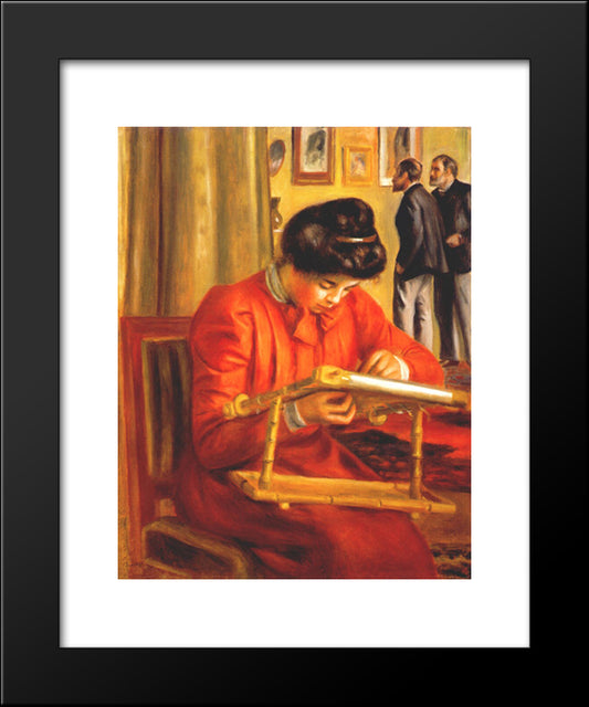 Christine Lerolle Embroidering 20x24 Black Modern Wood Framed Art Print Poster by Renoir, Pierre Auguste