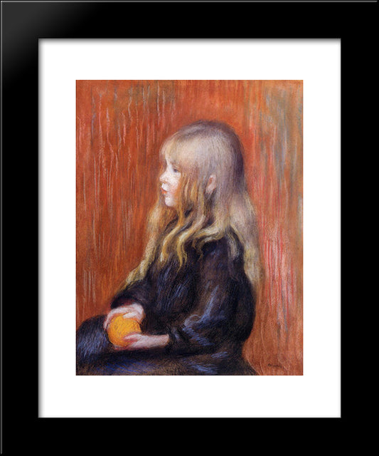 Coco Holding A Orange 20x24 Black Modern Wood Framed Art Print Poster by Renoir, Pierre Auguste