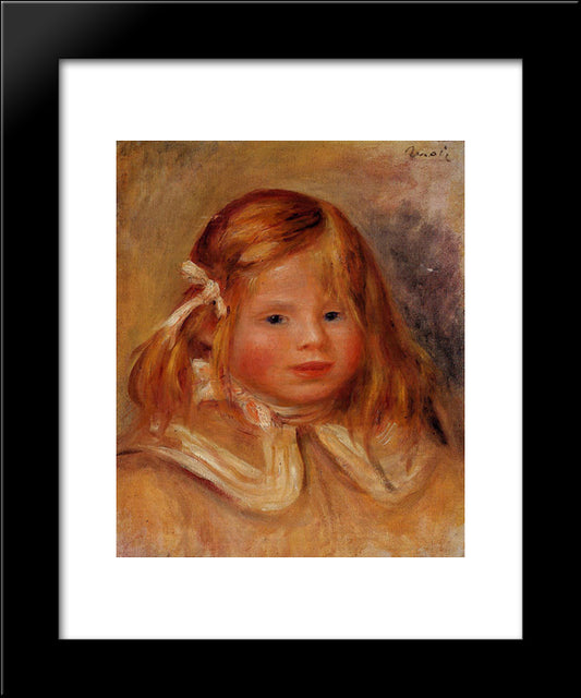Coco In A Red Ribbon 20x24 Black Modern Wood Framed Art Print Poster by Renoir, Pierre Auguste