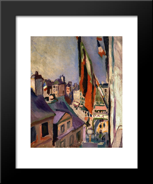 Flag Decorated Street 20x24 Black Modern Wood Framed Art Print Poster by Renoir, Pierre Auguste
