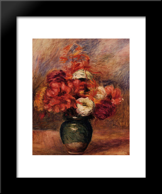 Flowers In A Green Vase Dahlilas And Asters 20x24 Black Modern Wood Framed Art Print Poster by Renoir, Pierre Auguste