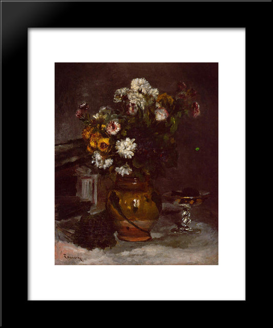 Flowers In A Vase And A Glass Of Champagne 20x24 Black Modern Wood Framed Art Print Poster by Renoir, Pierre Auguste