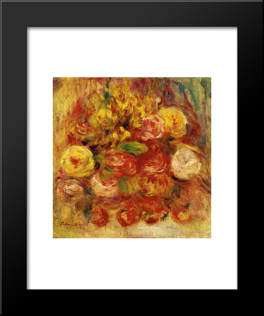 Flowers In A Vase With Blue Decoration 20x24 Black Modern Wood Framed Art Print Poster by Renoir, Pierre Auguste