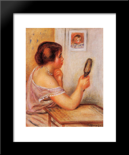 Gabrielle Holding A Mirror With A Portrait Of Coco 20x24 Black Modern Wood Framed Art Print Poster by Renoir, Pierre Auguste
